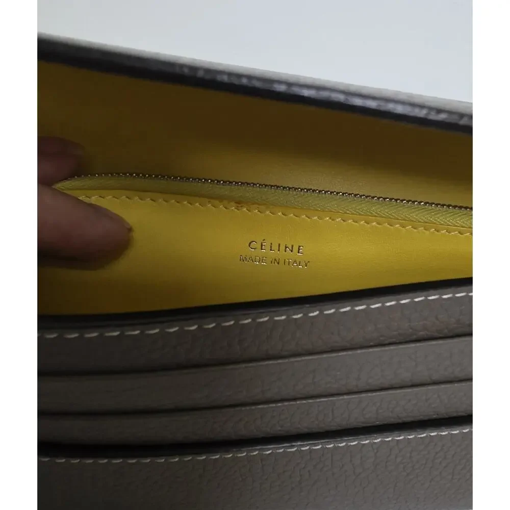 CELINE Women’s Long Snap Wallet, Yellow Interior, Zip Coin, Cards w/COA
